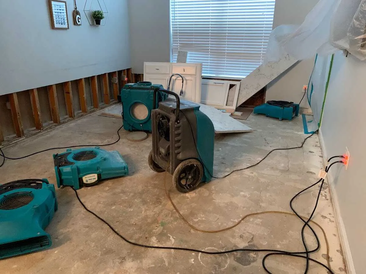 Dehumidifier in flood-cut room for Water Damage Restoration in Conshohocken